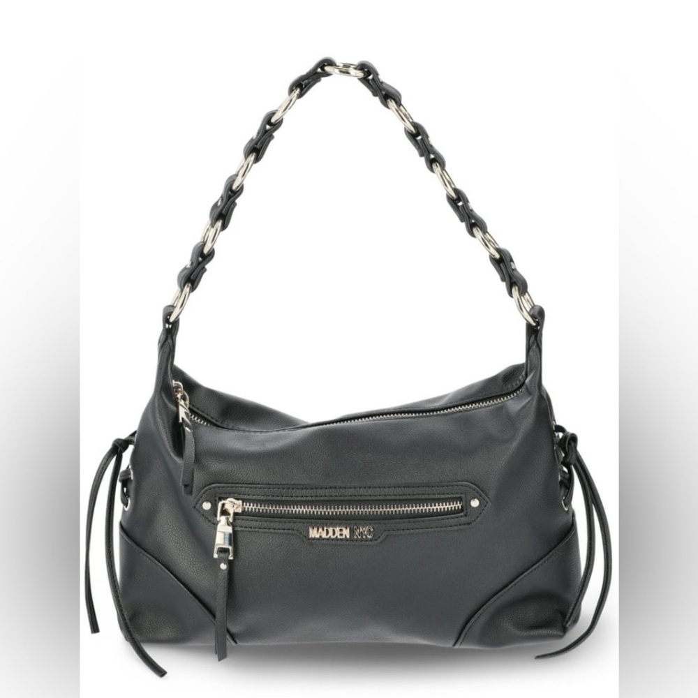NYC Bag,NYC Shoulder Bag,NYC Black Leather Shoulder Bag with Chain Detail - Picture 4 of 8